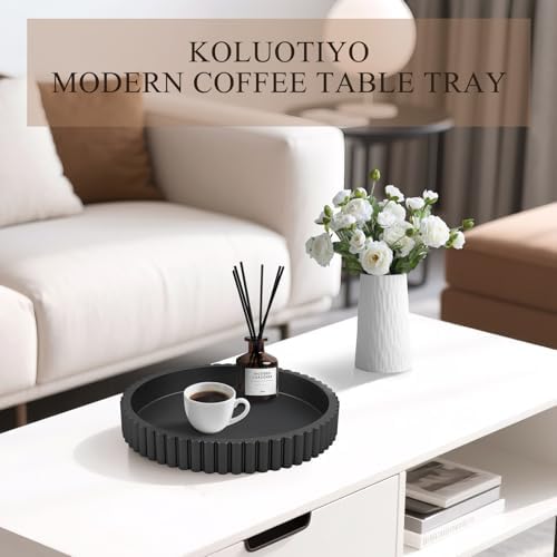 Decorative Tray for Coffee Table Decor, 11" Round Wooden Coffee Table Tray, Modern Decorative Trays for Home Decor, Living Room, Entry, Dining Room (Black) - Image 2