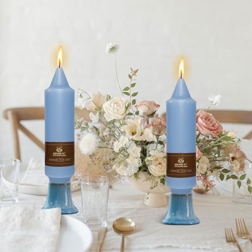 NJAO HOO Grey Blue Short Taper Candle 5 Inch Candlesticks Unscented Dripless Tapered Candle Set for Home Decor Wedding Party Dinner Candles, 4 Pack - Image 2