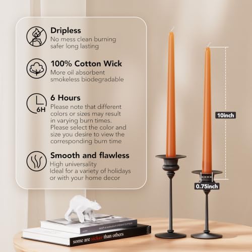 New Burning Formula Unscented Dripless 10-Inch Taper Candles Set of 12 - Burnt Orange, for Wedding, Dinner - Smokeless, Long Burning - Hand Poured, Colored Tall Candlesticks - Naranja Quemado - Image 2