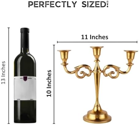 Rely+ 3 Arm Candelabra Taper Candle Holders Decorations Indoor Kitchen Décor Table Candles Candlestick Candelabra Centerpiece (Gold) - Image 3