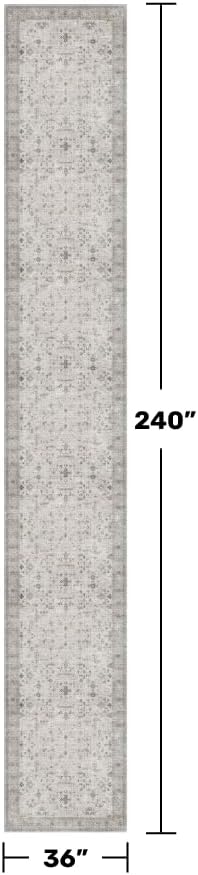 Boho Washable 3x20 Extra Long Hallway Runner Rug, Neutral Light Gray & Sage Large Kitchen Floor Rug Indoor, Non-Slip Stain & Fade Resistant, Vintage Floral Décor