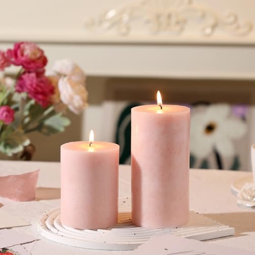 3x4 Inch Pink Pillar Candles Set of 3, Hand-Poured Unscented Pillar Candle, - Image 6