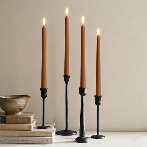 Brown Fall Flameless Taper Candles with Remote Timer Set of 4 - Image 2