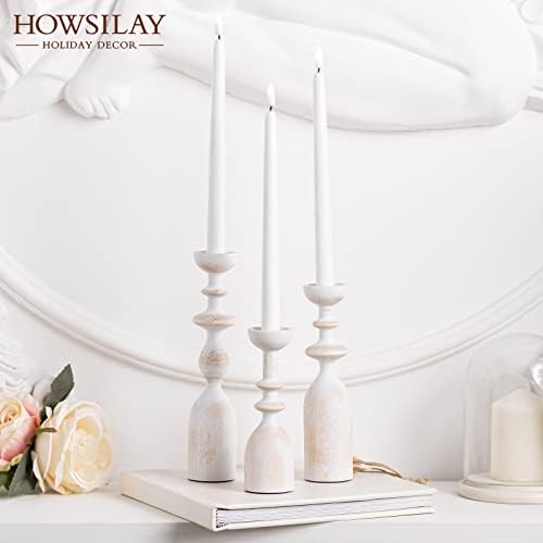 HOWSILAY Wood Farmhouse Candle Holders, Set of 3 Candlestick Holder, White - Image 6