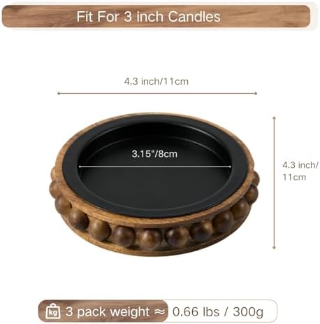 Set of 3 Acacia Wood Candle Holder Plate Stand for Pillar Candles - Image 2