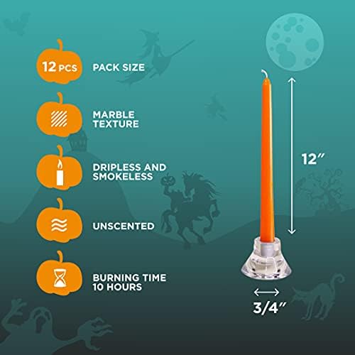 CANDWAX 12 inch Orange Taper Candles Set of 12 — Slow Burning Tapered Candle Sticks Ideal for Halloween Decorations, Dinner Table Centerpiece or Thanksgiving Décor — Orange Candles - Image 2