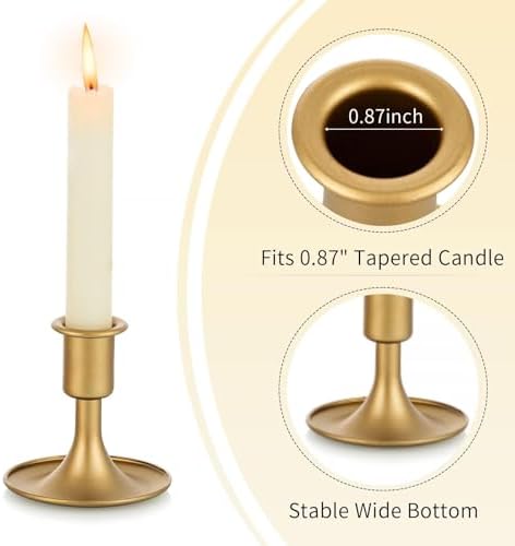 Romadedi Gold Taper Candle Holders, Set of 2, Christmas, Wedding Decor - Image 6