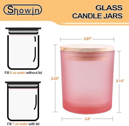 SHOWIN 8 OZ Thick Candle Jars for Making Candles 15 Pcs, Empty Jars with Wood Lids for Candle Making, Sample Container, Frosted Pink - Image 2