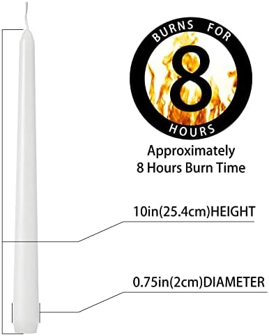 Tuyai 36 Pack Tall White Taper Candles, 10 inch (H) Dripless, Unscented Dinner Candle, Smokeless Taper Candles, Paraffin Wax with Cotton Wicks, 8 Hours Burn Time - Image 2
