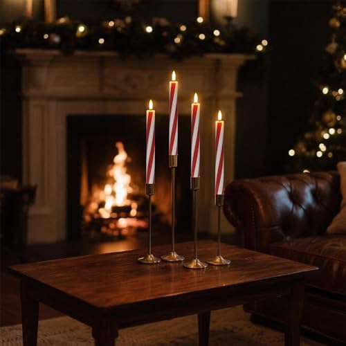 Candy Cane Flameless Taper Candles Battery Operated Remote Timer - Image 6