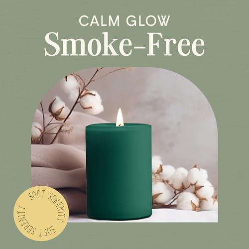 Mister Candle Dripless Unscented Green Pillar Candles, Set of 3 Hand Poured Solid Color Non-Scented Candles for Home Decor, Premium Wax, 60 Hr Burn Time - 3x4 Inch, Green - Image 5
