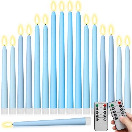 Rossesay 16 Pcs Ocean Blue Flameless Taper Candle with Remote Timer by Rossesay