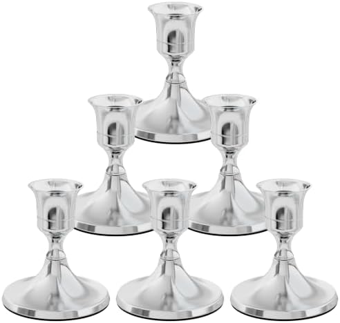 zeochyni Set of 6 Silver Taper Candle Holders for Home Decor by zeochyni