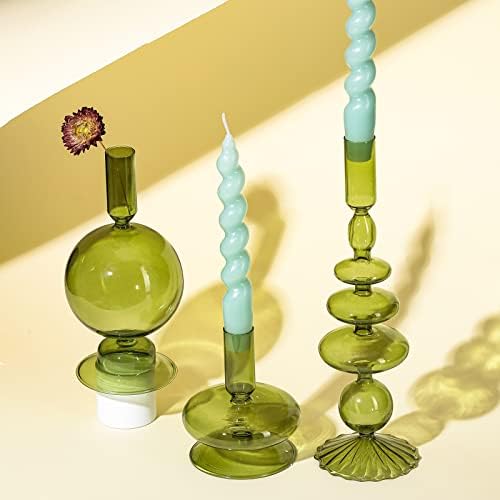 Rtteri 3 Pcs Iridescent Glass Candlestick Holders Taper Candle, Green - Image 6