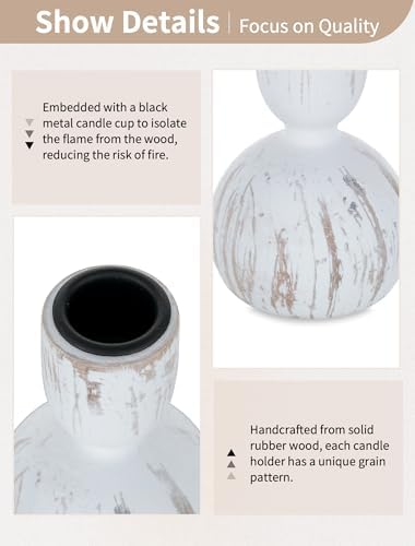 NUPTIO Wooden Taper Candle Holders, Set of 6 White Candlesticks - Image 4