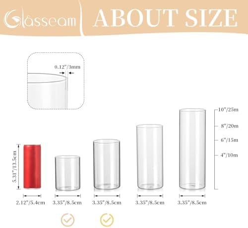 Glasseam Hurricane Glass Candle Holder Set of 6, Cylinder Clear Candle Holders for Pillar Candles, Modern Cylinder Vases for Floating Candles, Vases for Centerpiece Wedding Table Decorations, 6inch - Image 5