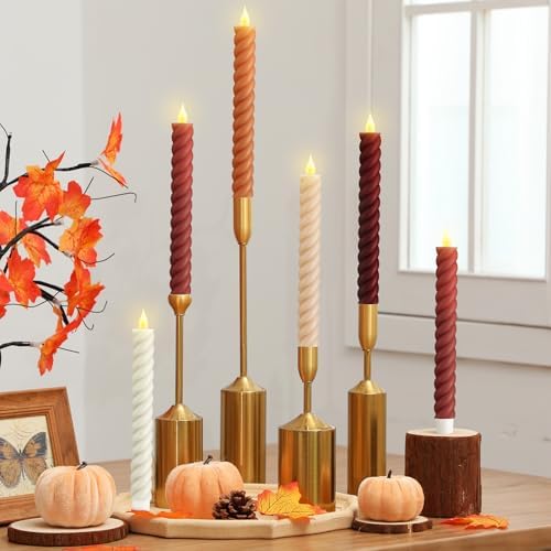 Baquler 6 Pcs Fall Flameless Taper Candle Twisted LED 9.65 Inch Fall Taper Candles Battery Operated Twisted Candlesticks for Thanksgiving Harvest Wedding Birthday Home Party Dinner Fireplace Decor by Baquler