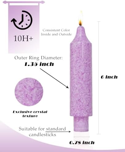 Purple Short Taper Candle Sticks Dripless Tapered Candles for for Holiday Wedding Party Wax Unscented Dinner 6 inch Set of 4,Crystal-Lilac - Image 5