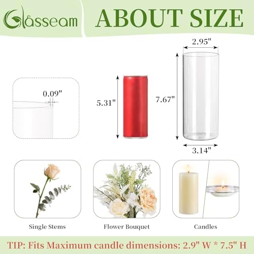 Glasseam Cylinder Vases for Centerpieces, 6Pcs Clear Glass Vase for Flowers - Image 2