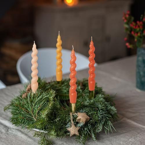 Christmas Short Candles Gradient Orange Twisted Spiral Candle 7.5 Inch Unscented Candlesticks Handmade for Romantic Dinner Holiday Gifts 4 Pcs - Image 2