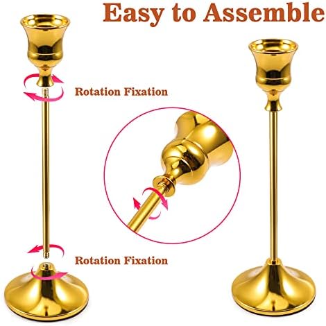 Candlestick Holders, Taper Candle Holders Brass Gold Candlestick Holder Candle Stick Holders kit Classic Decorative Candle Stick for Christmas, Fireplace Wedding Party Dinner Tables Décor - Image 3