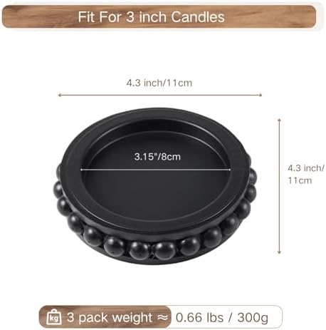 Set of 3 Black Wooden Candle Holder Plate Stand for Pillar Candles - Image 2