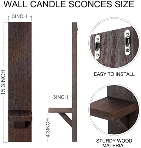 Potchen 4 Set Wall Candle Sconces Wooden Decorative Shelf Mount, Brown - Image 2
