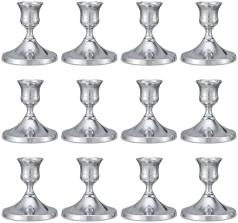 12 Pcs Silver Candle Holders, Silver Candlestick Holders Set for Table Centerpiece, Vintage Taper Candle Stand, Home Decor, Weddings, Festival and Dining Parties (Sliver) by Gloserin