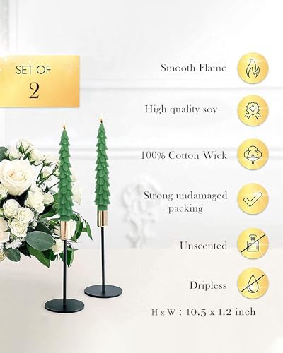 Christmas Tree Taper Candles Hunter Green Spruce Candles，Christmas Decor Decoration,Set ot 2,(Hunter Green) 10.5inch - Image 5