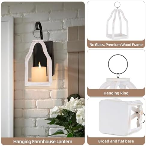 Wood Lantern Decorative Indoor, 2Pcs Farmhouse Candle Holder - Image 3