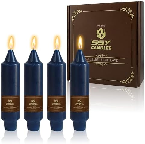 Short Chunky Navy Blue Taper Candles 5 Inch Hand Poured Smokeless Unscented Thick Taper Candles for Wedding Nautical Housewarming Gift New Home Decor Christmas Cozy Hygge by XINAOBAOLUO