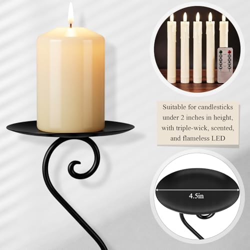 3 Pcs Black Iron Candlestick Holders 11.8,9.8,6.3 Inch, Antique - Image 4