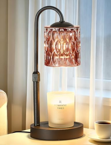 Briever Dimmable Candle Warmer Lamp with Timer, Height Adjustable Electric Candle Wax Warmer, Birthday Gifts for Women Mom, House Warming Gifts New Home Decor, Solid Wood Base, Black Purple Glass by Briever