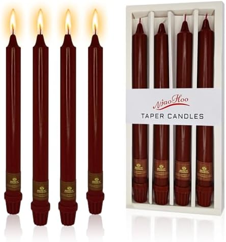 NJAO HOO Burgundy Taper Candle 10 Inch Christmas Candlesticks Red Unscented Dripless Handmade Candles for Home Decor Dinner New Year Party, 4 Pack by NJAOHOO