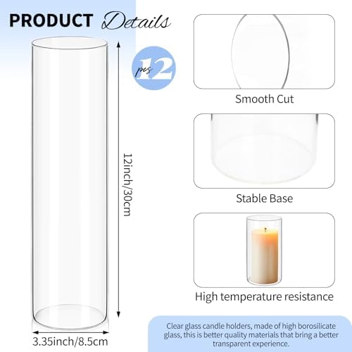 12Pack Glass Cylinder Vases for Centerpieces - 12 Inch Tall Flower Vase for Wedding Decorations, Floating Candle Holder Vase Bulk,Glass Hurricane Candle Holders for Table Shelf, Party, Home Decor - Image 2