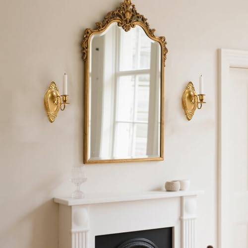 Gold Candle Sconces Set of Two, Brass Color Victorian Royal Wall Sconce, Metal Rustic Candle Holder Baroque Home Wall Decor for Living Room, Dining Room, Bedroom, Fireplace, Hallway - Image 6