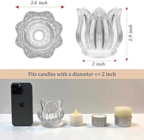 Tulip Votive Candle Holders Set of 6, Tea Light Candle Holder Glass for Table Centerpiece, Tealight Candle Holders for Wedding Déco, Birthday, Anniversary, Parties, and Holiday (Clear) - Image 2