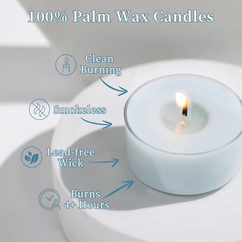Ocean Memory Scented Tea Lights Candles – Soft Blue – 6 Hour Burn – 100% Palm Wax – Scented Tealight Candles for Holiday Relaxation, Winter Gatherings – 16 Pack Scent Votive Candle - Image 5
