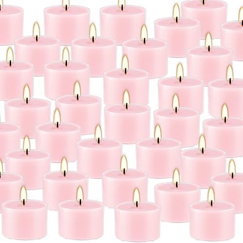 Rose Scented Candle Tealight Candles in Clear Cup, 8 Hours Consistent Smkless Clean Burning, Great for Valentine's Day Holiday, Wedding, Spa, Emergency and Home Decoration（Pink，50 Pack） - Image 3