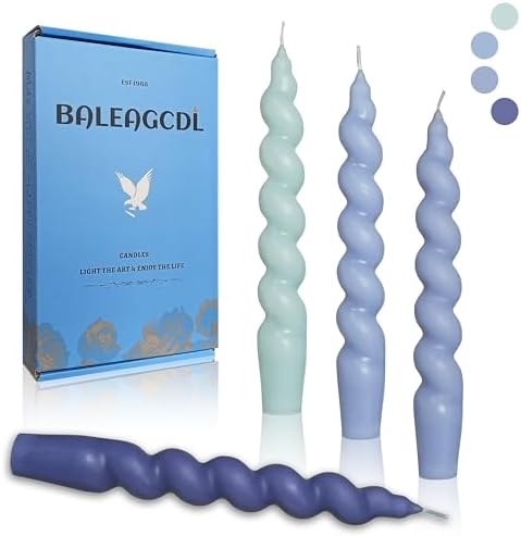 Smokeless Short Candles Gradient Blue Twisted Taper Candles 7.5 Inch Unscented Cute Candlesticks Handmade Spiral Candles for Romantic Dinner Women's Holiday Gifts by BALEAGCDL