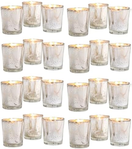 Hosley Set of 24 Silver Mercury Filled Glass Votive Candles. Ideal Gift for Weddings, Bridal Showers, Parties, Home Decor, and Special Events by HOSLEY