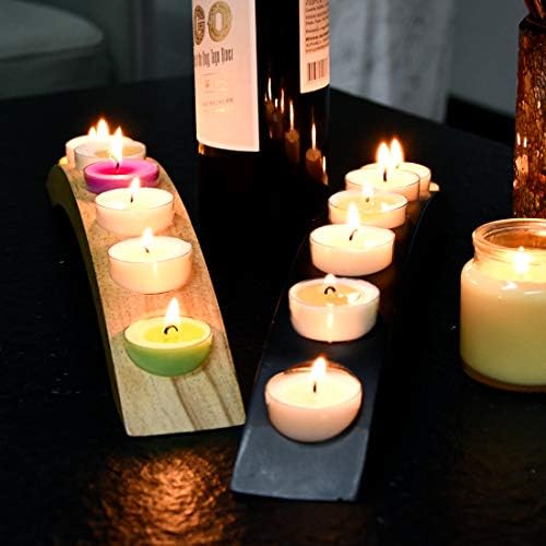 Narrow Wooden Bridge Tealight Candle Holder Bar - 7 Slots, 15 inch, Black - Image 5