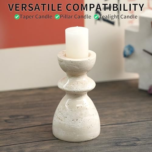 Travertine Marble Candlestick Holders - Stone Candle Sticks Holder Decor, Decorative Modern Candle Stands Multi-Purpose for Taper/Pillar/Tealight/Scented Candles - Image 4
