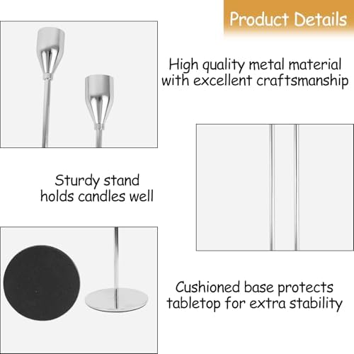 Silver Candlestick Holders Set of 6, Metal Taper Silver Candle Holders, Tall Candle Holder, Fits 2.2cm Thick Candle&Led Candles, for Table Centerpiece, Mantels, Weddings, Dining, Party - Image 4