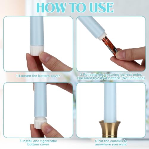 Rossesay 24 Pcs Flameless LED Taper Candles Battery Operated Candles 8.5", 9.65", 10.8", 12.8" Flameless Candlesticks Flickering for Christmas Church Wedding(Classic, Ocean Color) - Image 6
