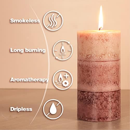 Coffee Pillar Candles, Aromatherapy Scented Candles, Set of 3 Tall 3x6 Inch Dripless Pillar Candle, for Wedding and Home Décor - Image 3
