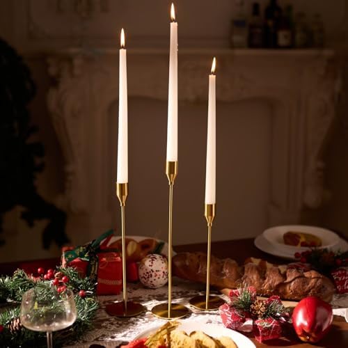 Upgraded Chrome Taper Candle Holders Set of 6, Vintage Brass Long Skinny Candlestick (Heights: 9/11/13 Inch), Heavy Iron Anti-Slip Base for Fireplace Table Centerpiece Wedding Decor - Image 3