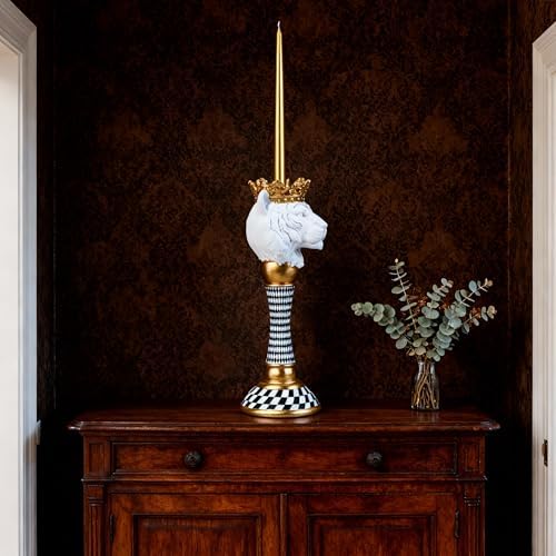 Checkered Animal Candle Holders, Resin Black White Checkered Tiger Head Candlestick Holders, Cute Black-and-White Pillar Candle Stand Home Decorations (Tiger) - Image 2