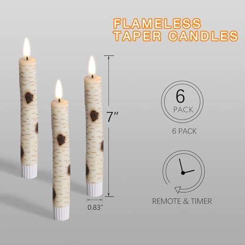 Eywamage Short Birch Bark Flameless Taper Candles with Remote Set of 6 - Image 2