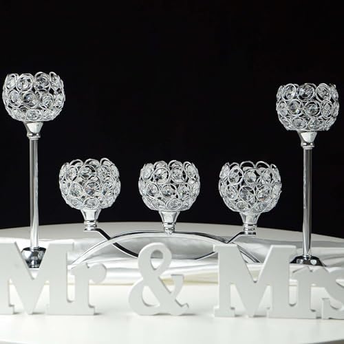 Crystal Tealight Candle Holder Centerpiece Home Decorative Candlestick Holder Elegant Table Centerpiece Home Decor Wedding Party Anniversary (Silver, Set of 3) - Image 5